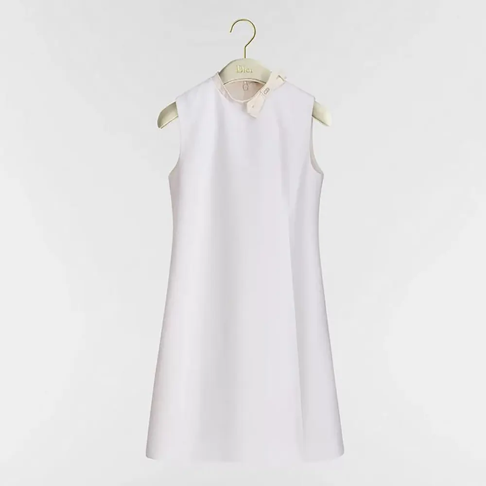 Dior Women Straight Dress White Virgin-Wool-Cotton-Blend Bouclé 621R21A1761