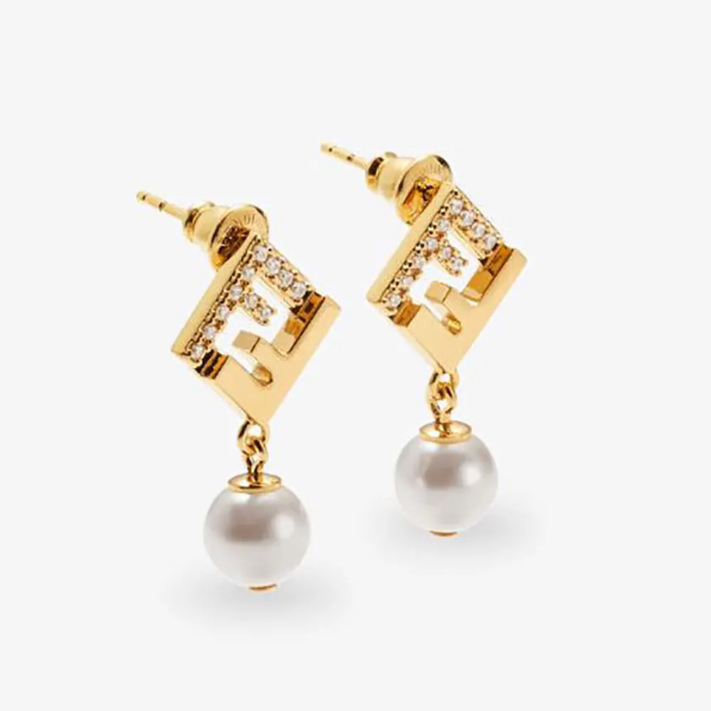 Fendi Women Forever Fendi Earrings Gold-Colored Metal Earrings With Pearls and Crystals