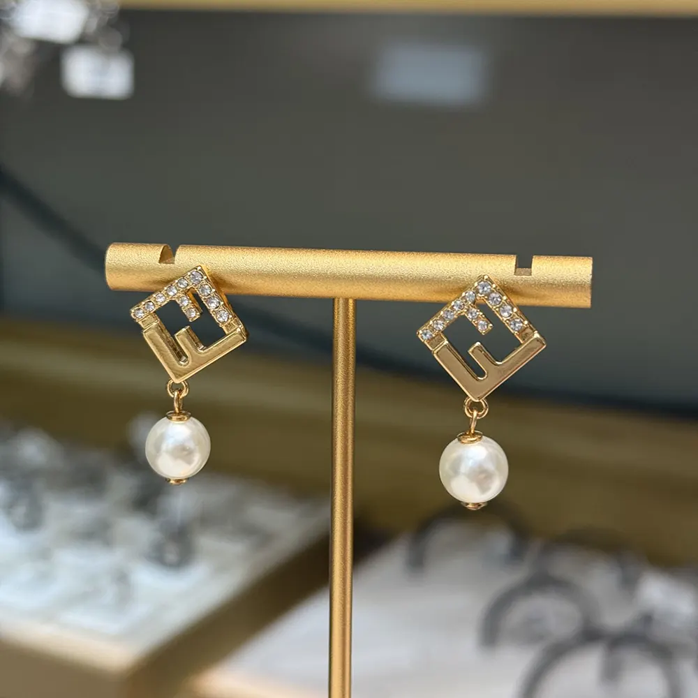 Fendi Women Forever Fendi Earrings Gold-Colored Metal Earrings With Pearls and Crystals