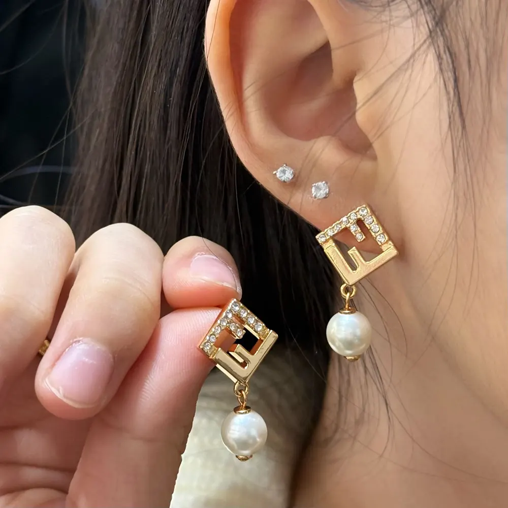 Fendi Women Forever Fendi Earrings Gold-Colored Metal Earrings With Pearls and Crystals