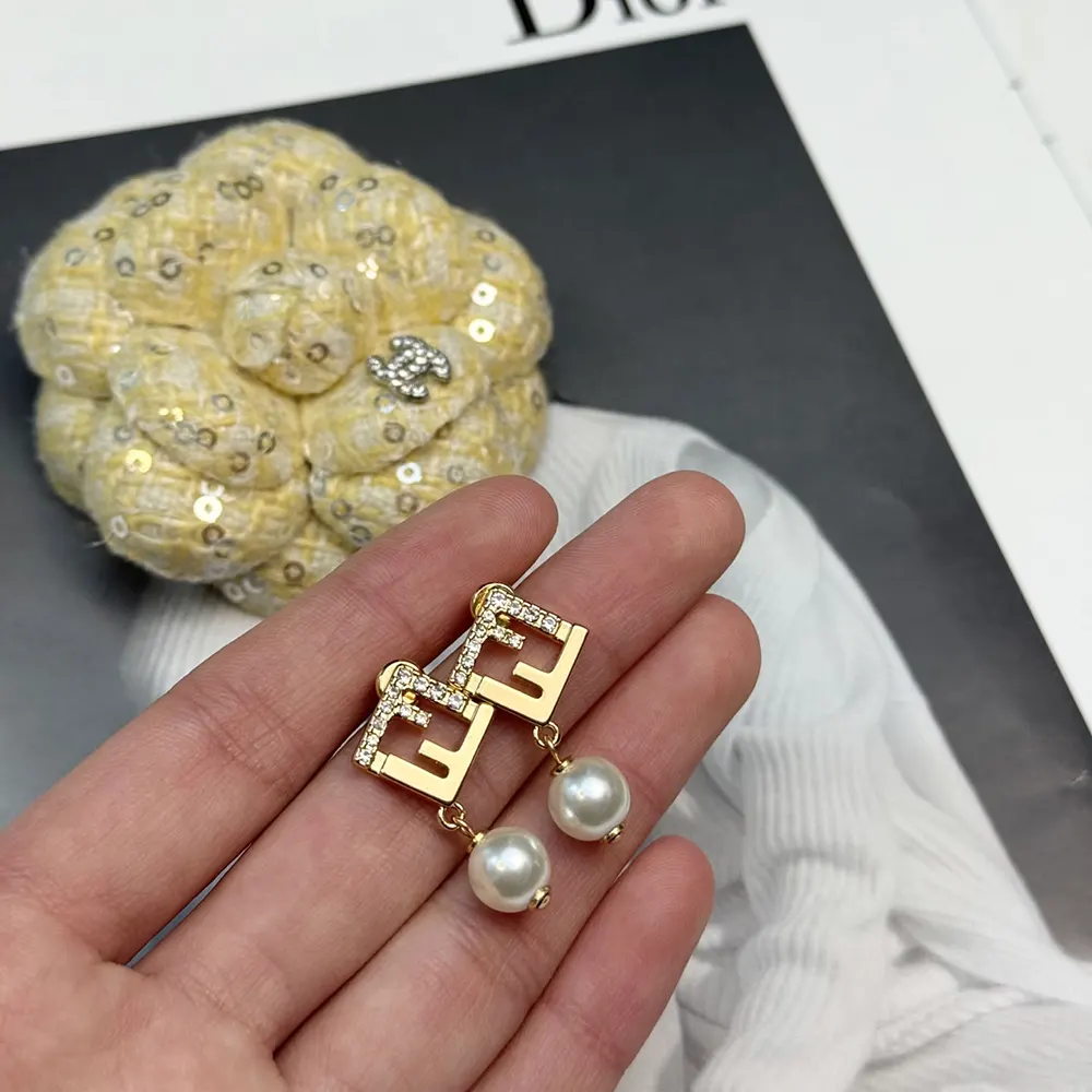 Fendi Women Forever Fendi Earrings Gold-Colored Metal Earrings With Pearls and Crystals