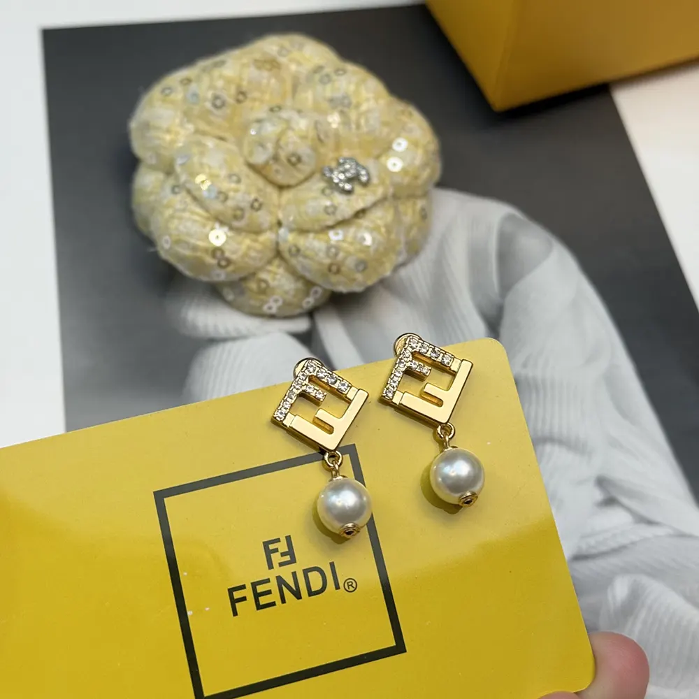 Fendi Women Forever Fendi Earrings Gold-Colored Metal Earrings With Pearls and Crystals
