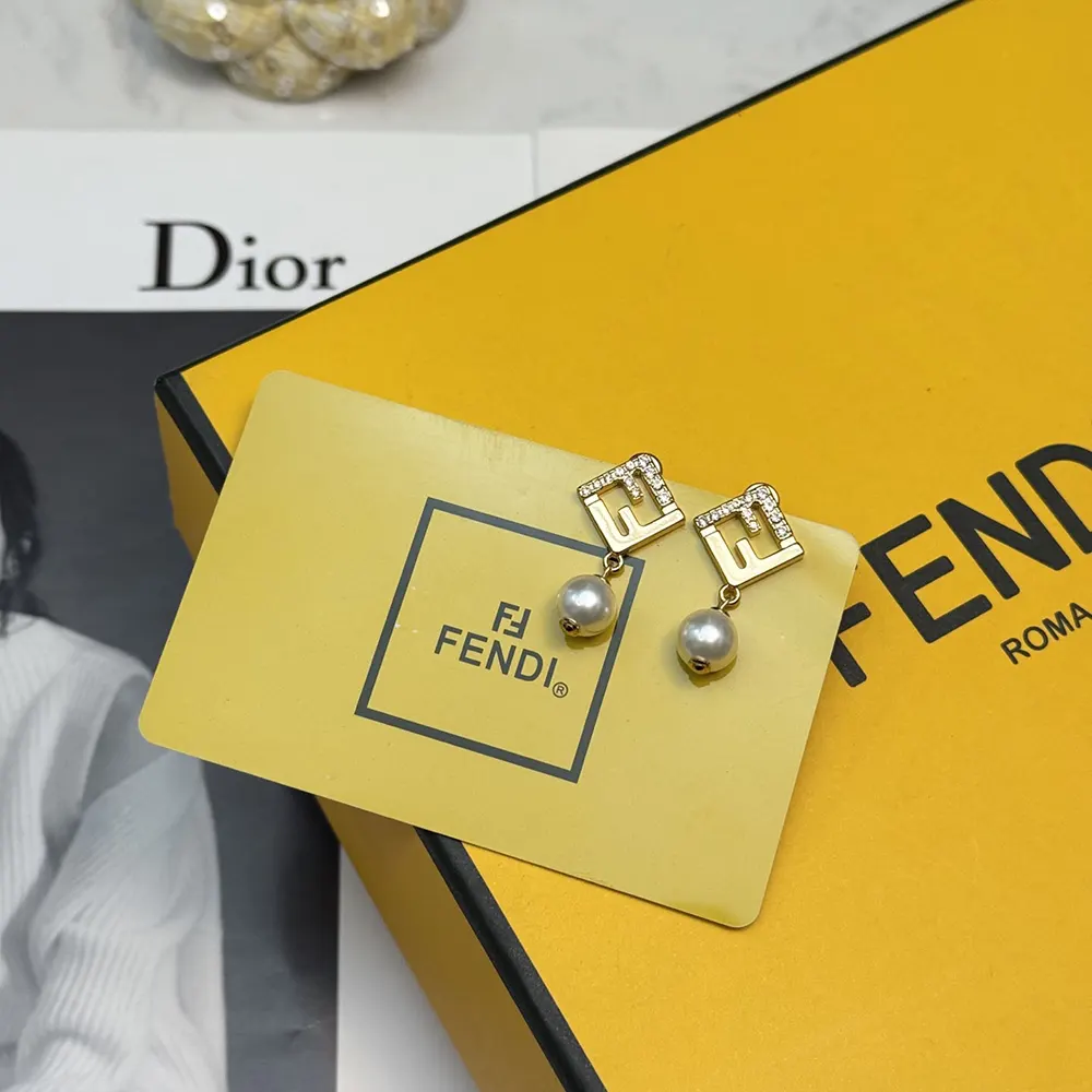 Fendi Women Forever Fendi Earrings Gold-Colored Metal Earrings With Pearls and Crystals
