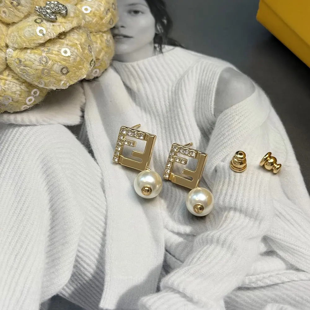 Fendi Women Forever Fendi Earrings Gold-Colored Metal Earrings With Pearls and Crystals