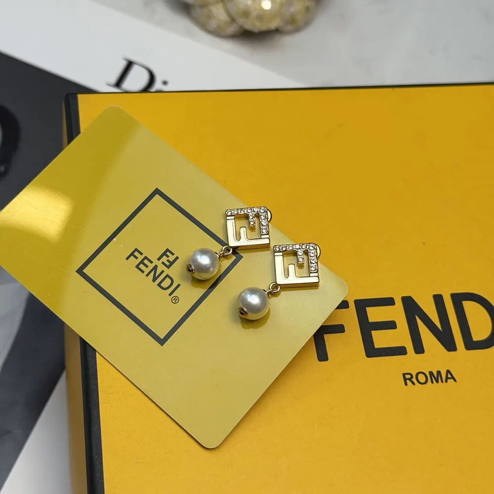 Fendi Women Forever Fendi Earrings Gold-Colored Metal Earrings With Pearls and Crystals