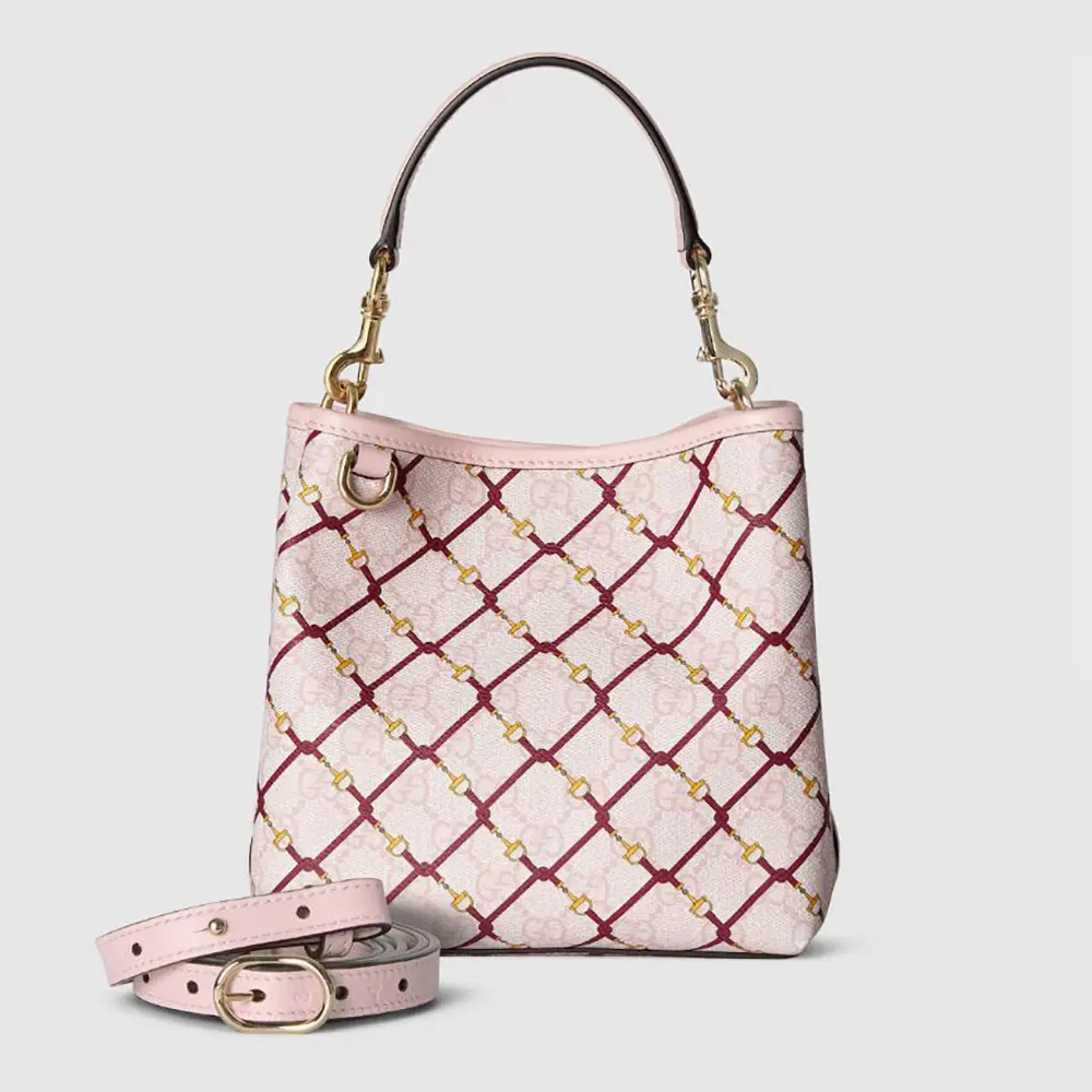 Gucci Women GG Emblem Small Bucket Bag-Pink ‎815118FAFF1