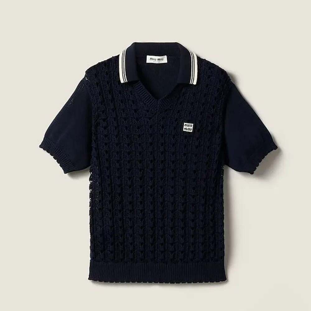 Miu Miu Women Cotton Polo Shirt-Navy MML03L1847F0008