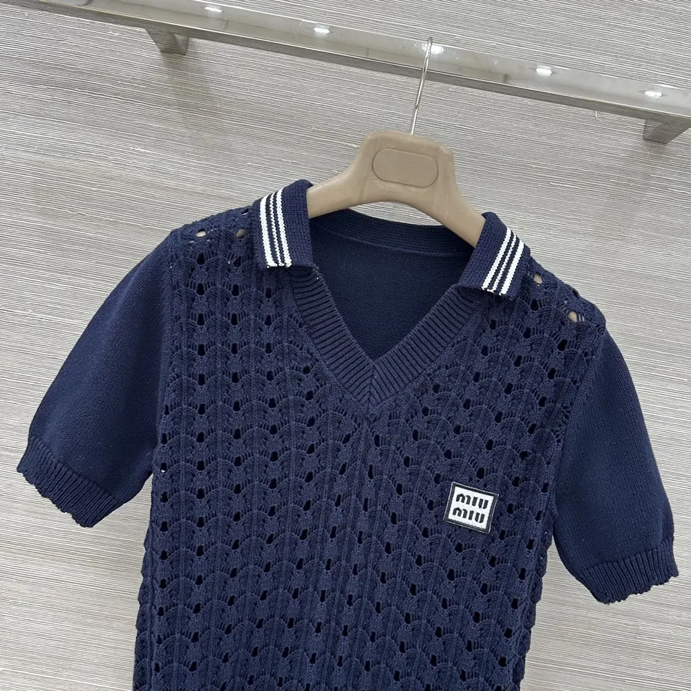 Miu Miu Women Cotton Polo Shirt-Navy MML03L1847F0008