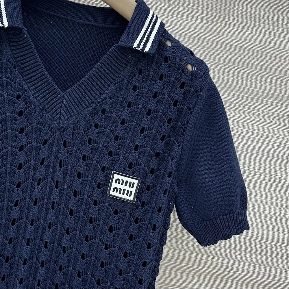 Miu Miu Women Cotton Polo Shirt-Navy MML03L1847F0008