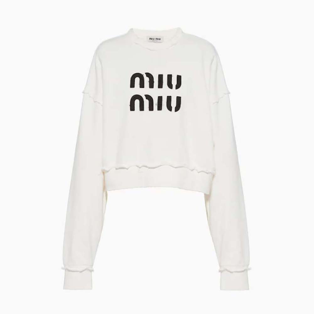 Miu Miu Women Logo-Embroidered Cotton Sweatshirt-White