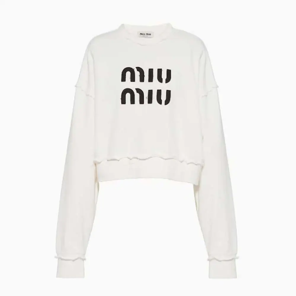 Miu Miu Women Logo-Embroidered Cotton Sweatshirt-White