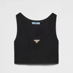 Prada Women Jersey Cropped Top-Black 39546C10Z0