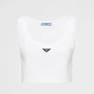 Prada Women Jersey Cropped Top-White 39546C10Z0