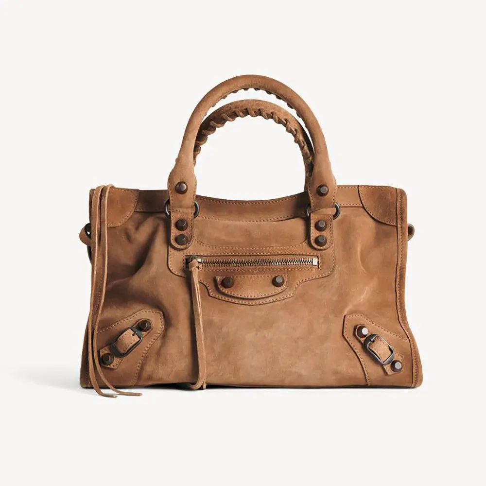 Balenciaga Women Le City Bag Small in Camel Suede Calfskin 8114422AB