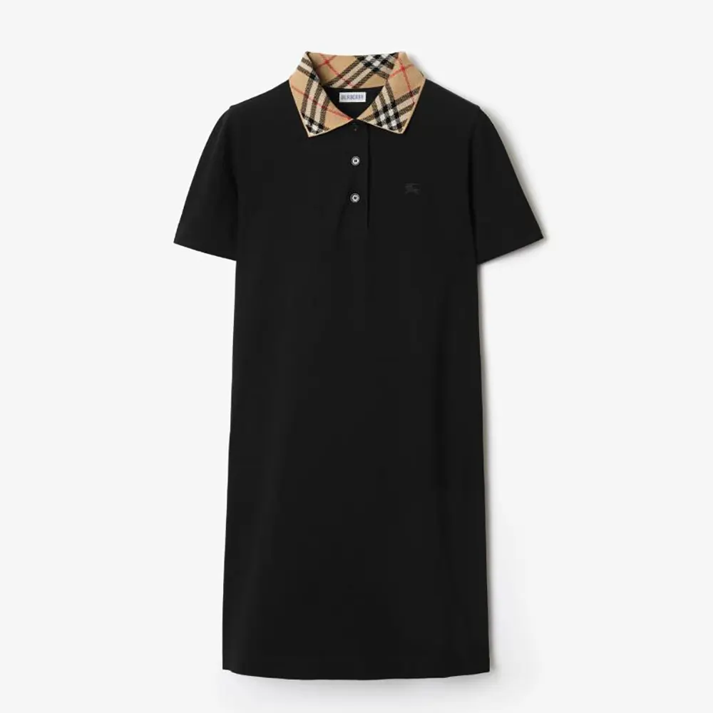 Burberry Women Check Collar Cotton Polo Shirt Dress-Black 81220911
