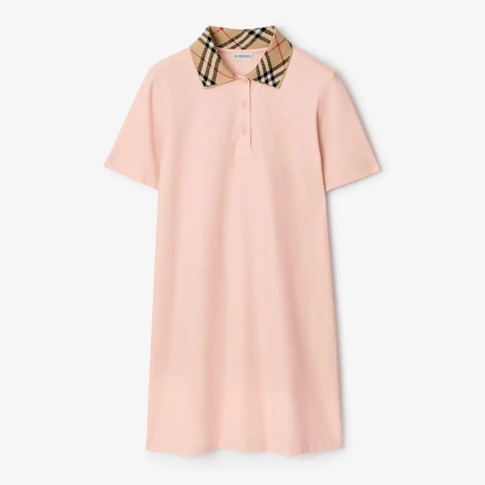 Burberry Women Check Collar Cotton Polo Shirt Dress-Pink 81189561