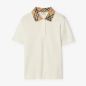 Burberry Women Check Collar Cotton Polo Shirt-White 81189581