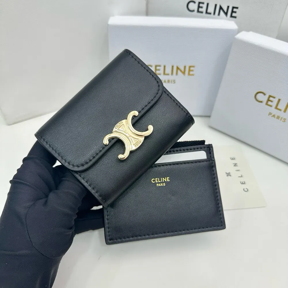 Celine Women Compact Wallet with Coin Triomphe in Shiny Calfskin 10I653DPV
