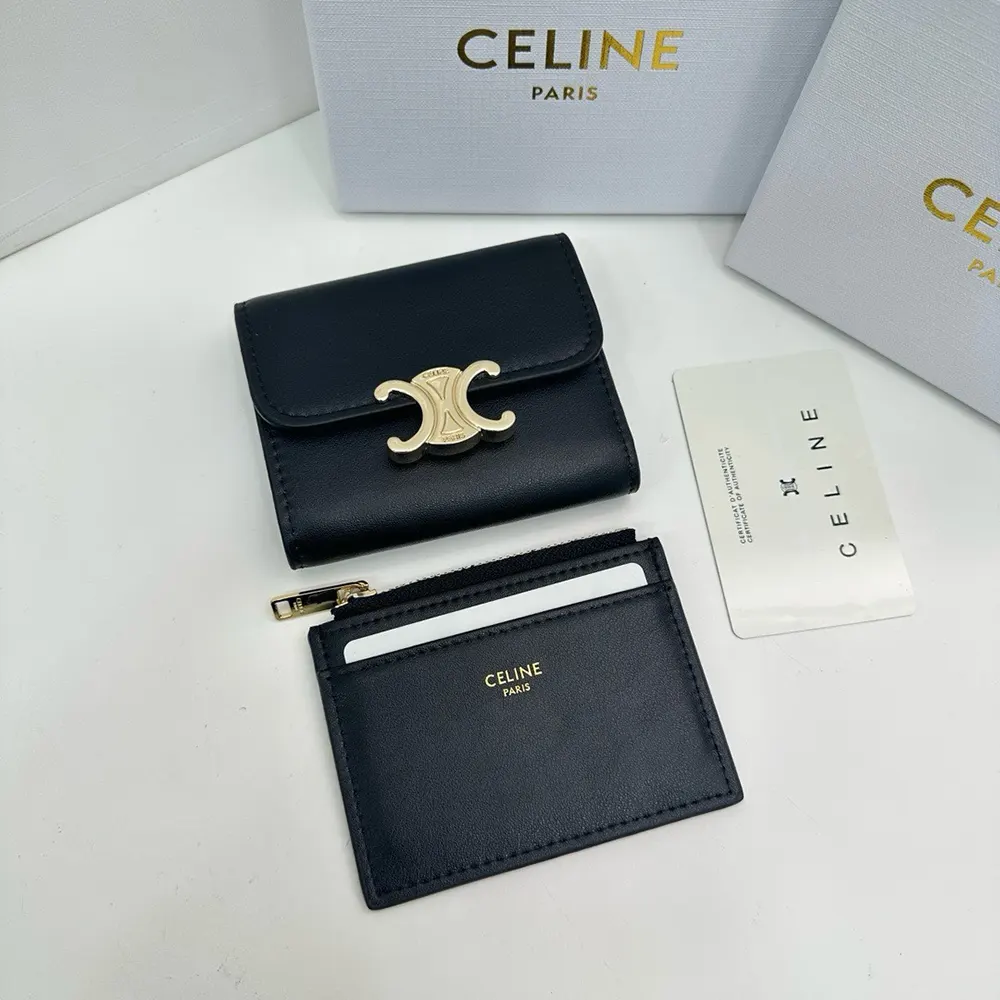 Celine Women Compact Wallet with Coin Triomphe in Shiny Calfskin 10I653DPV