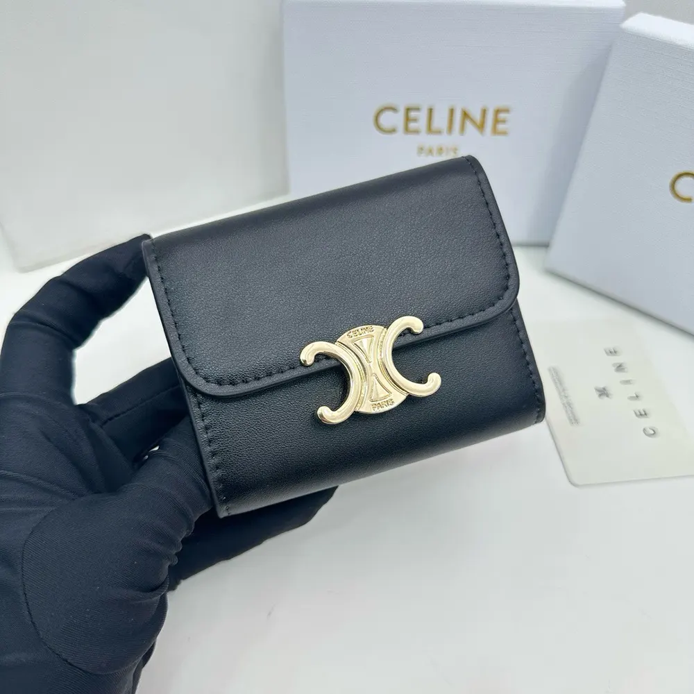 Celine Women Compact Wallet with Coin Triomphe in Shiny Calfskin 10I653DPV