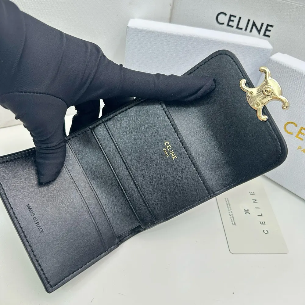 Celine Women Compact Wallet with Coin Triomphe in Shiny Calfskin 10I653DPV