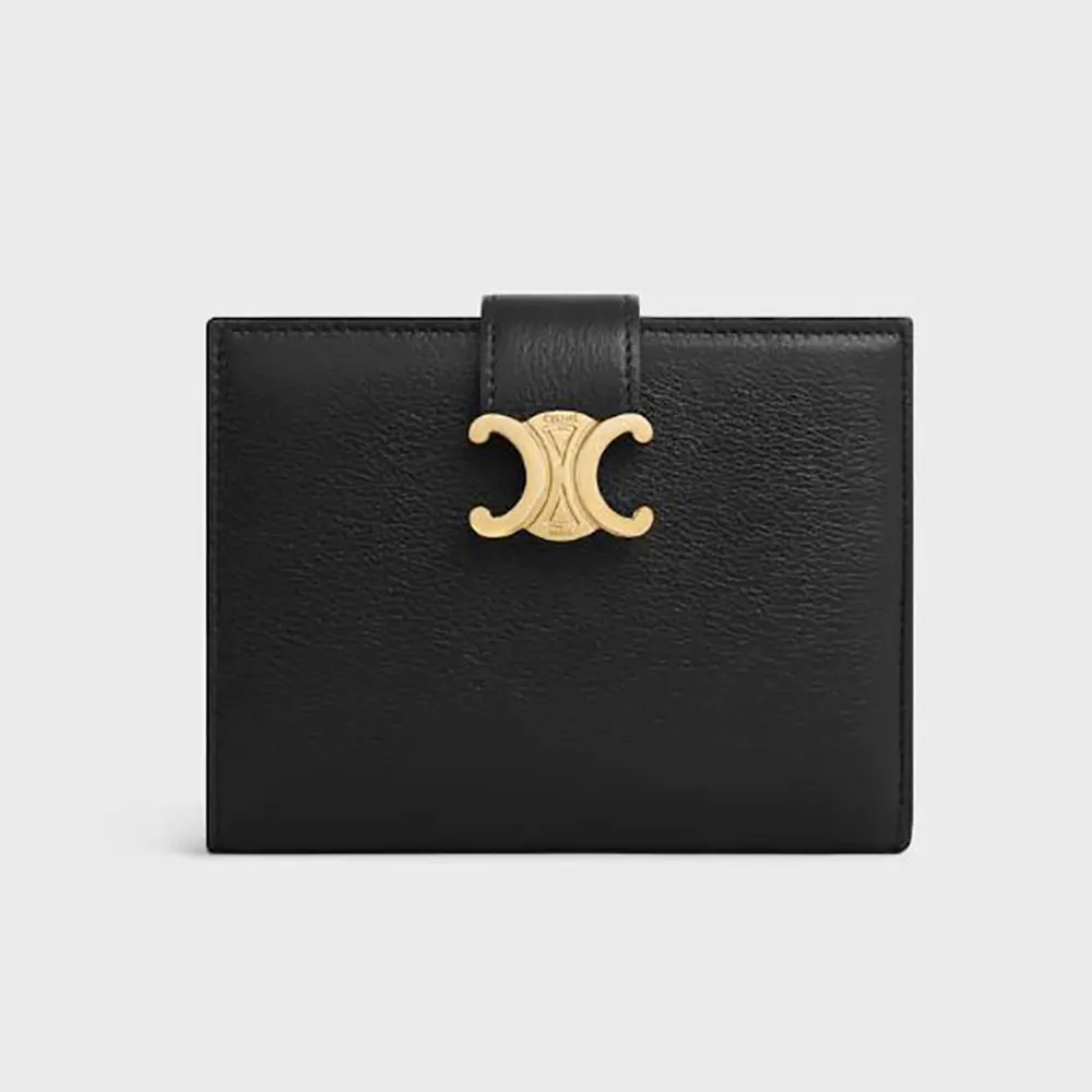 Celine Women Medium Strap Wallet Nino in Supple Grained Calfskin-Black
