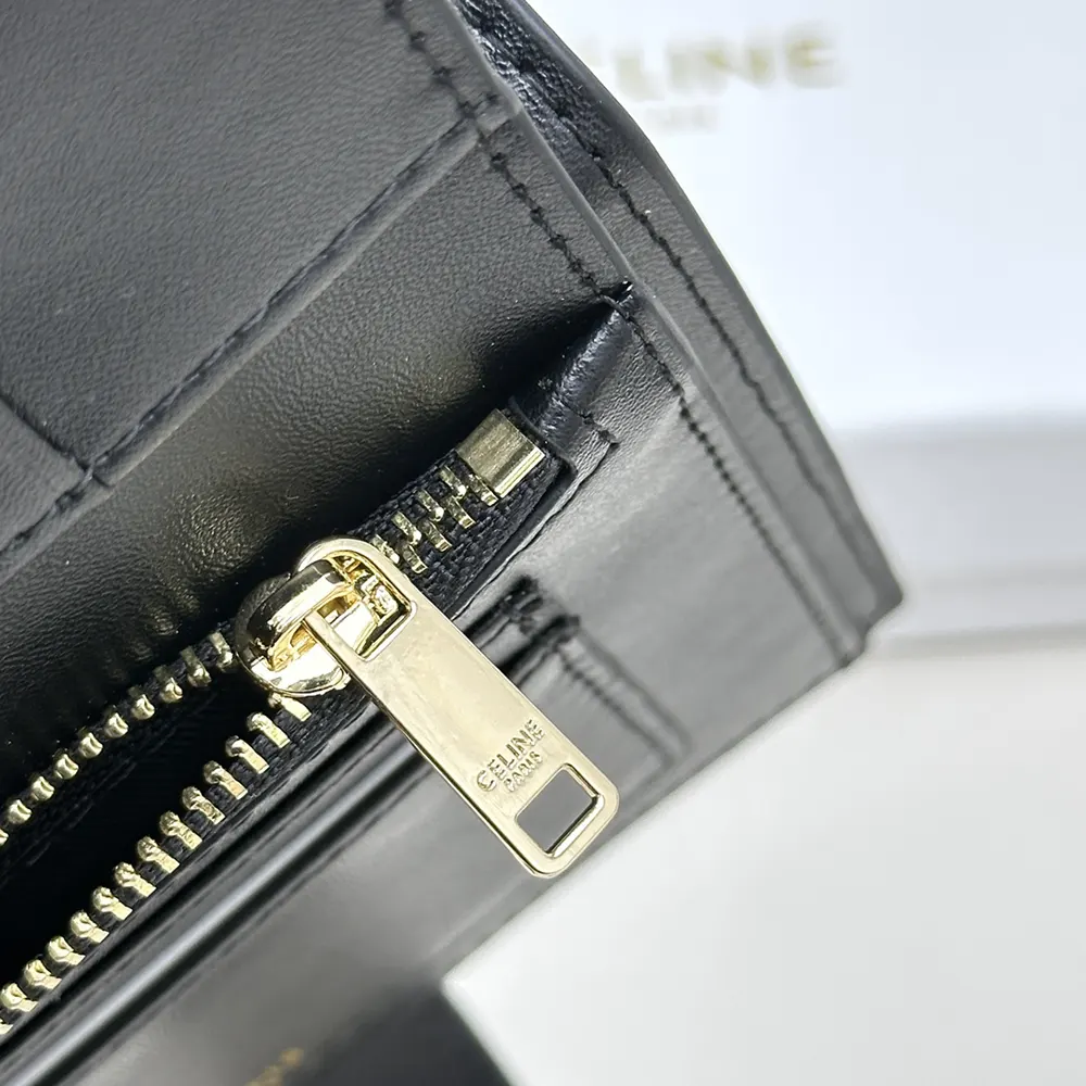 Celine Women Medium Strap Wallet Nino in Supple Grained Calfskin-Black