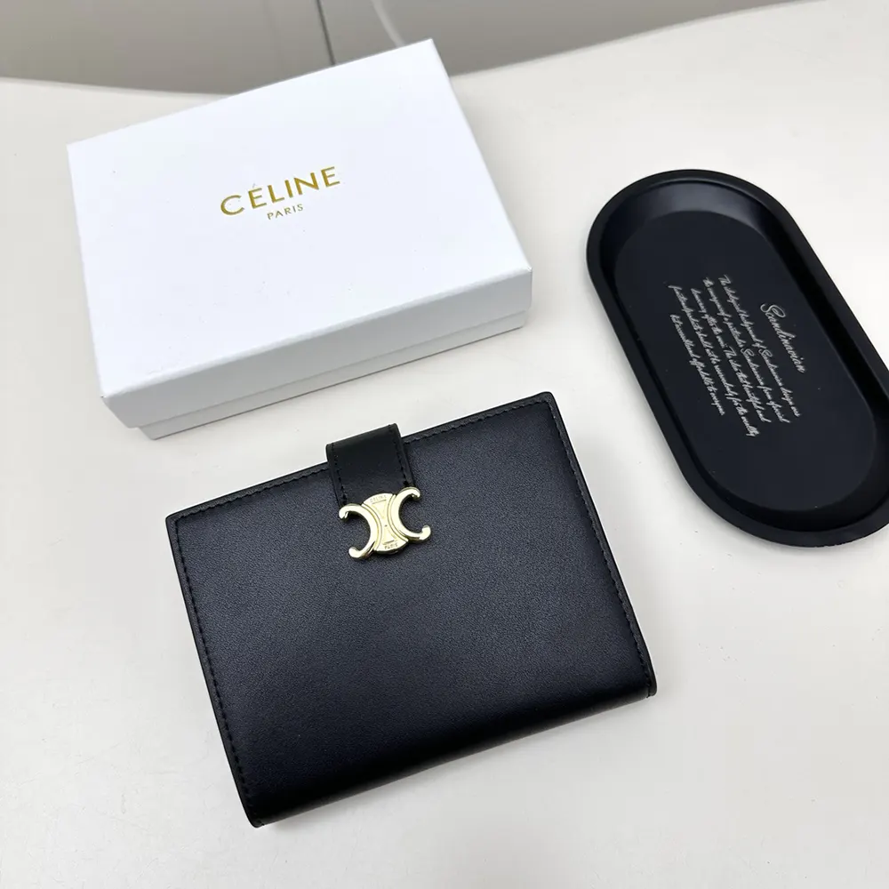 Celine Women Medium Strap Wallet Nino in Supple Grained Calfskin-Black
