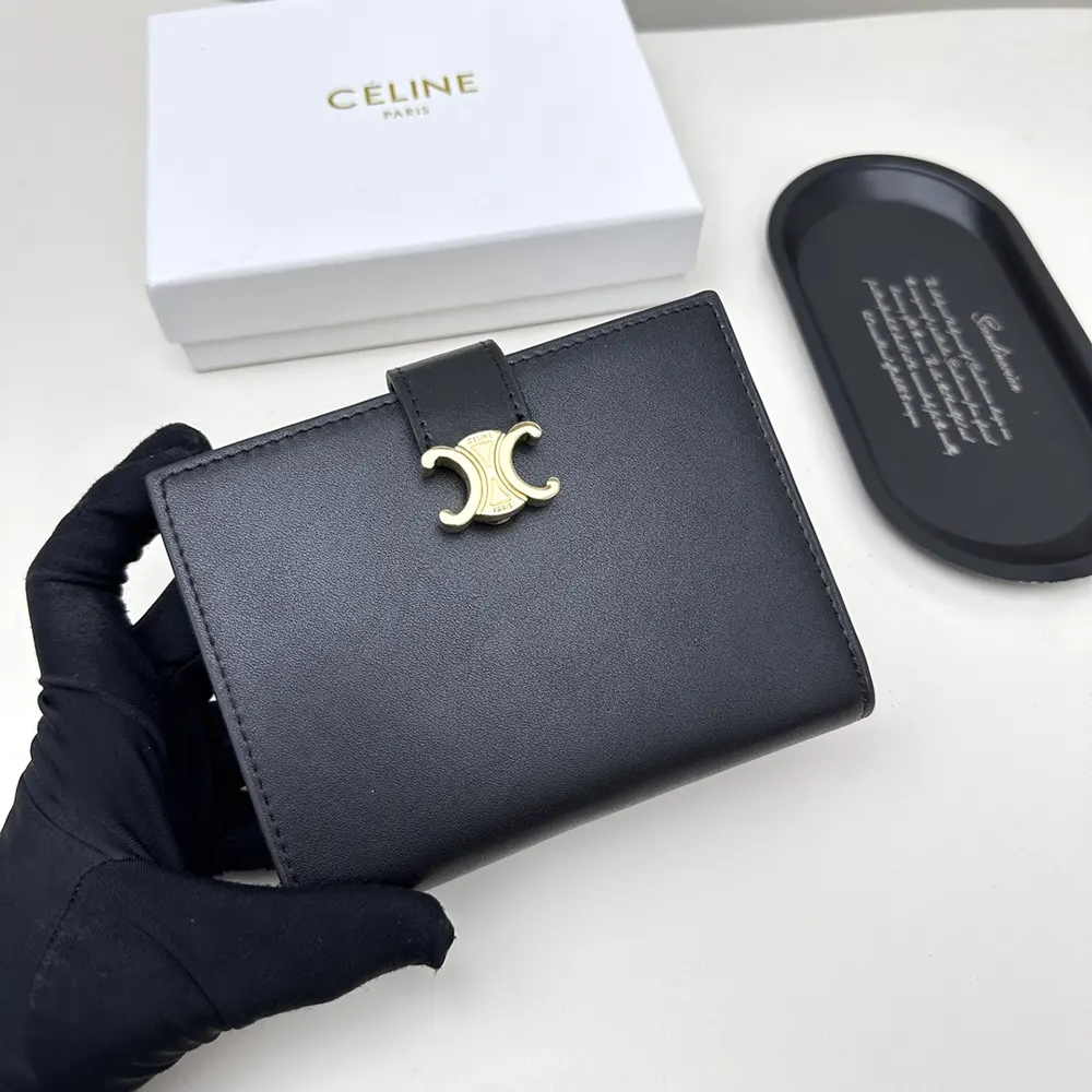 Celine Women Medium Strap Wallet Nino in Supple Grained Calfskin-Black