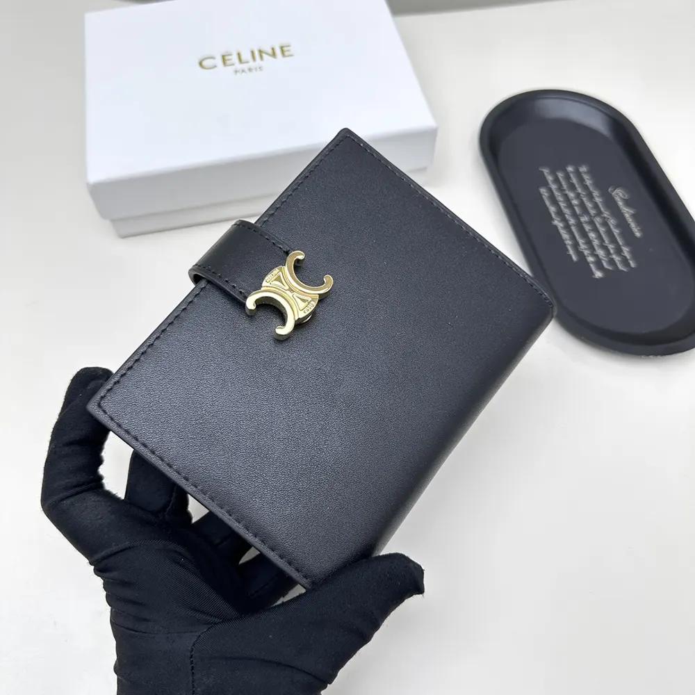 Celine Women Medium Strap Wallet Nino in Supple Grained Calfskin-Black