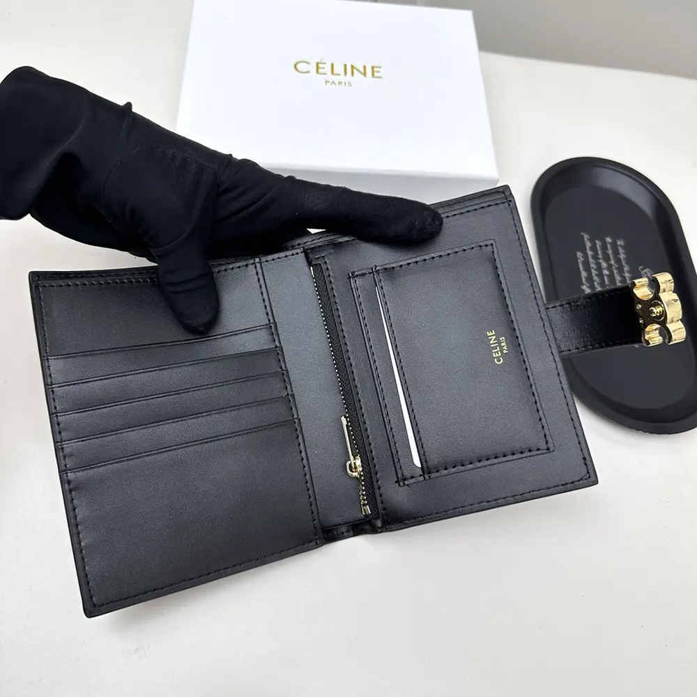 Celine Women Medium Strap Wallet Nino in Supple Grained Calfskin-Black