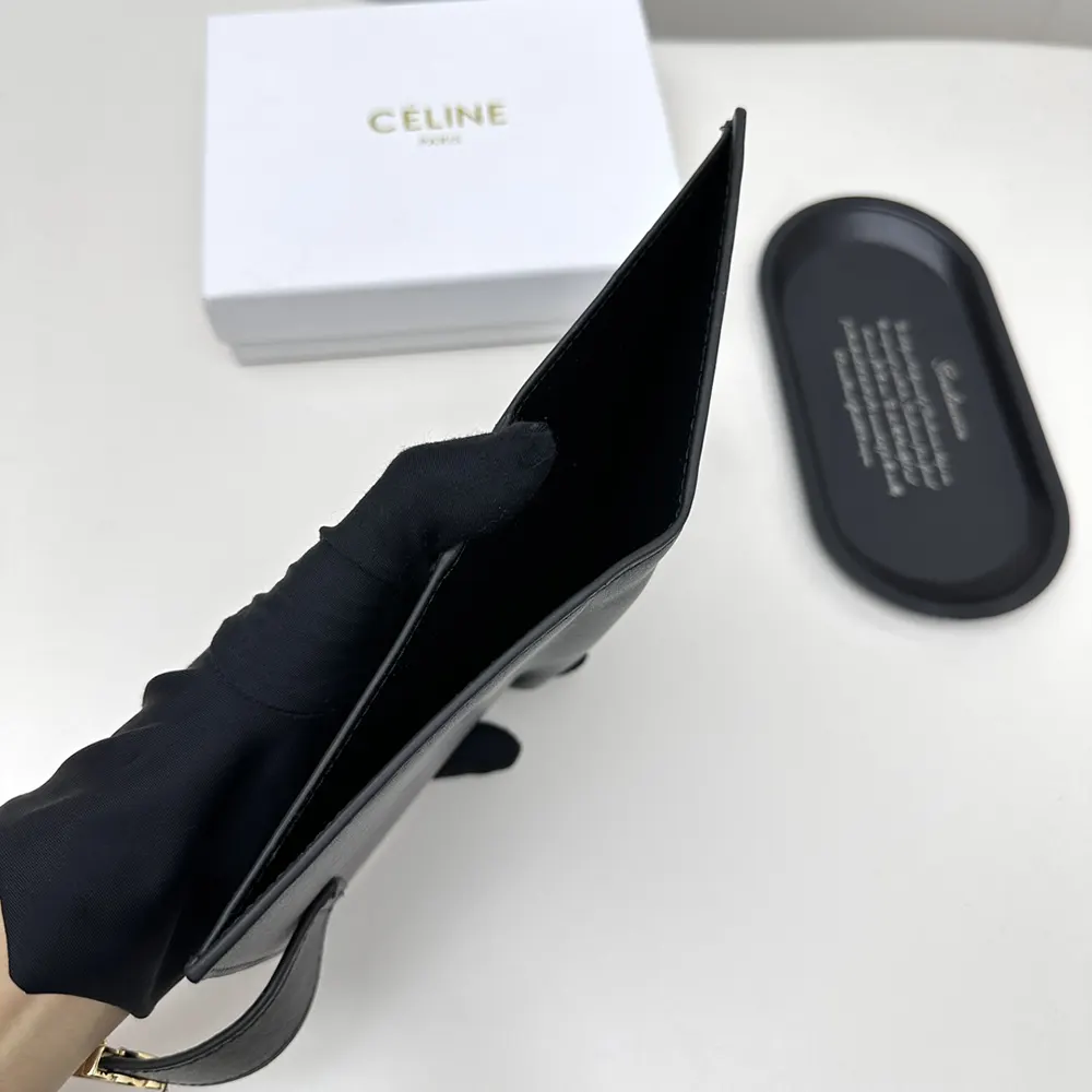 Celine Women Medium Strap Wallet Nino in Supple Grained Calfskin-Black