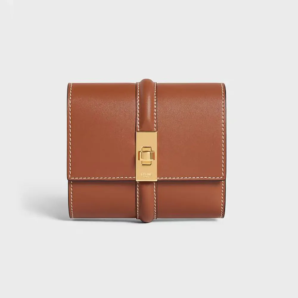 Celine Women Small Trifold Wallet 16 in Satinated Calfskin-Brown
