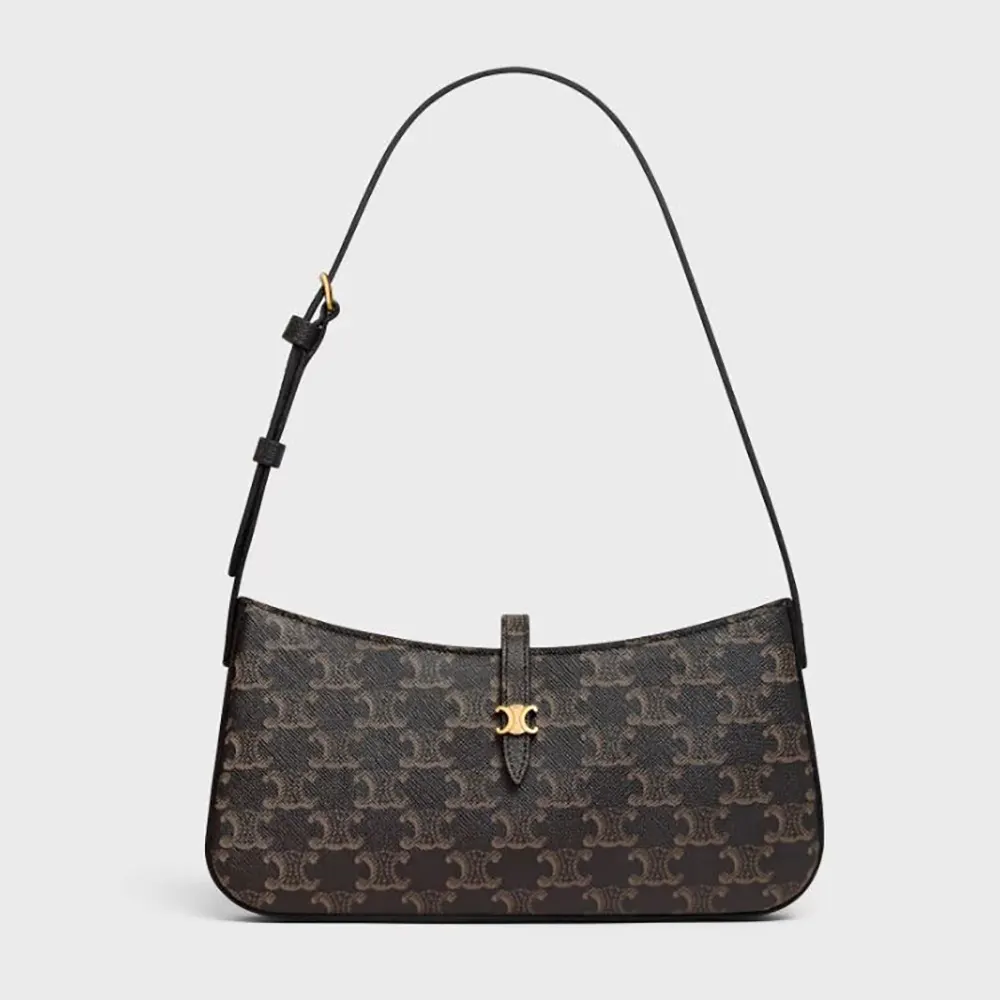 Celine Women Tina Shoulder Bag In Triomphe Canvas-Black 123052DQW