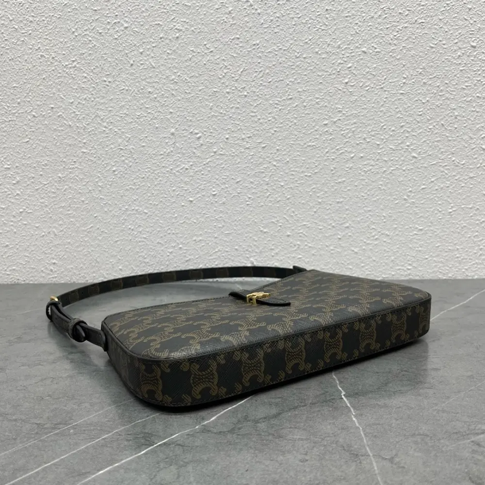 Celine Women Tina Shoulder Bag In Triomphe Canvas-Black 123052DQW