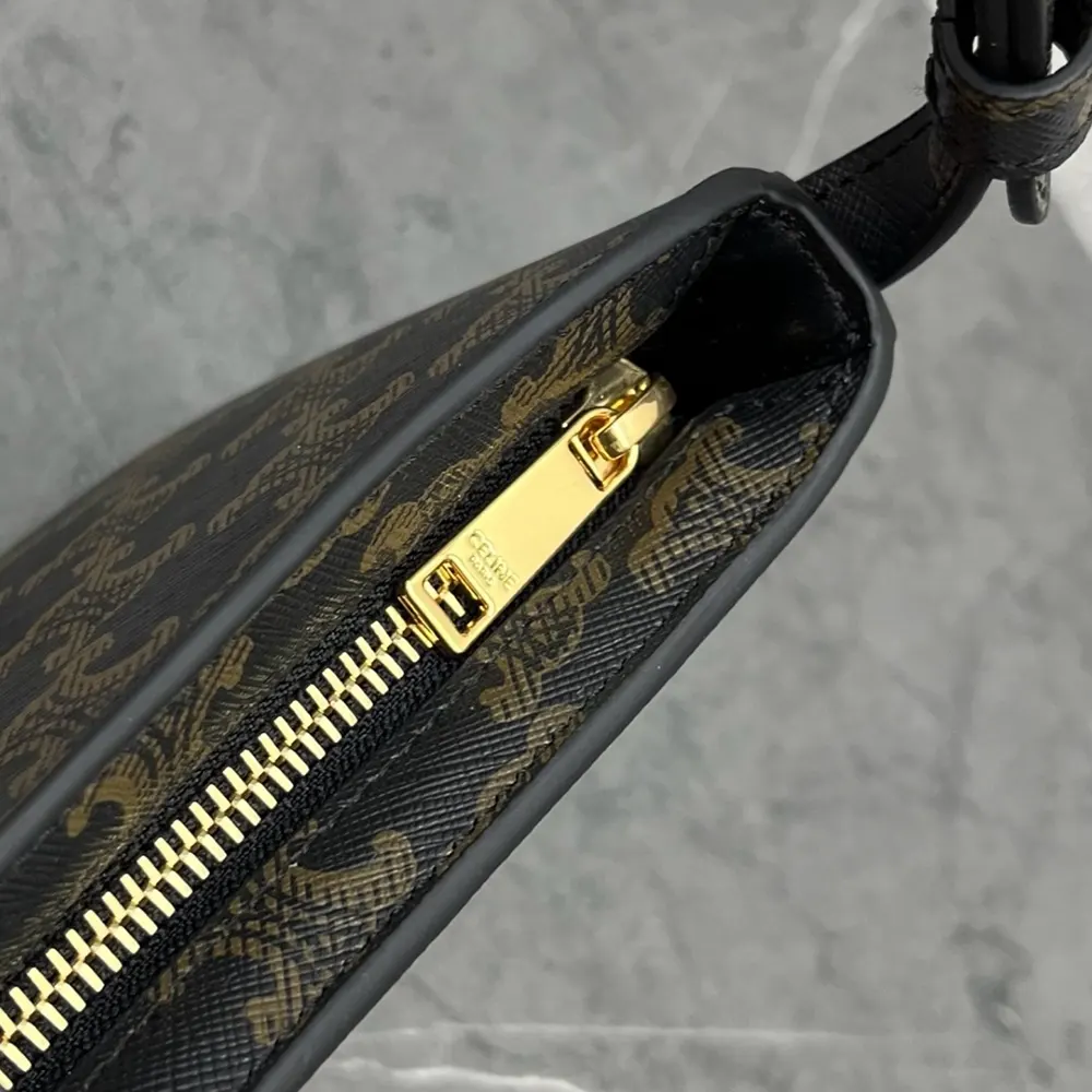 Celine Women Tina Shoulder Bag In Triomphe Canvas-Black 123052DQW