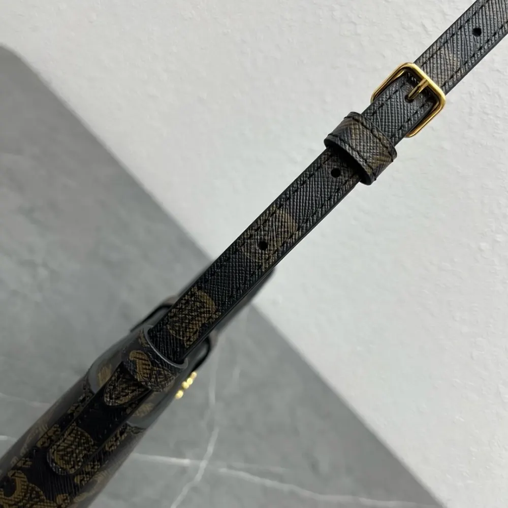 Celine Women Tina Shoulder Bag In Triomphe Canvas-Black 123052DQW