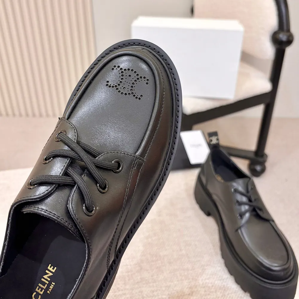 Celine Women Triomphe Derbies in Shiny Bull-Black 364043579C