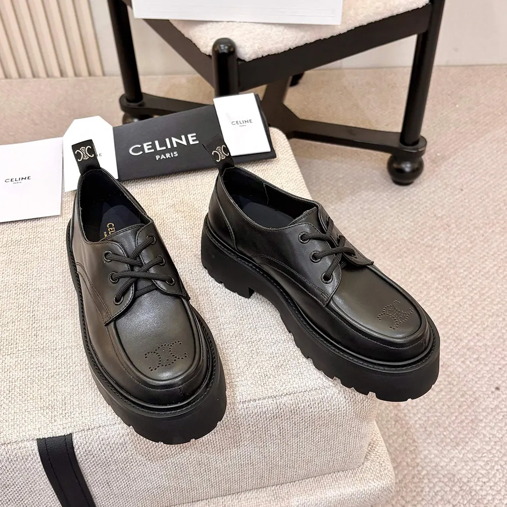 Celine Women Triomphe Derbies in Shiny Bull-Black 364043579C