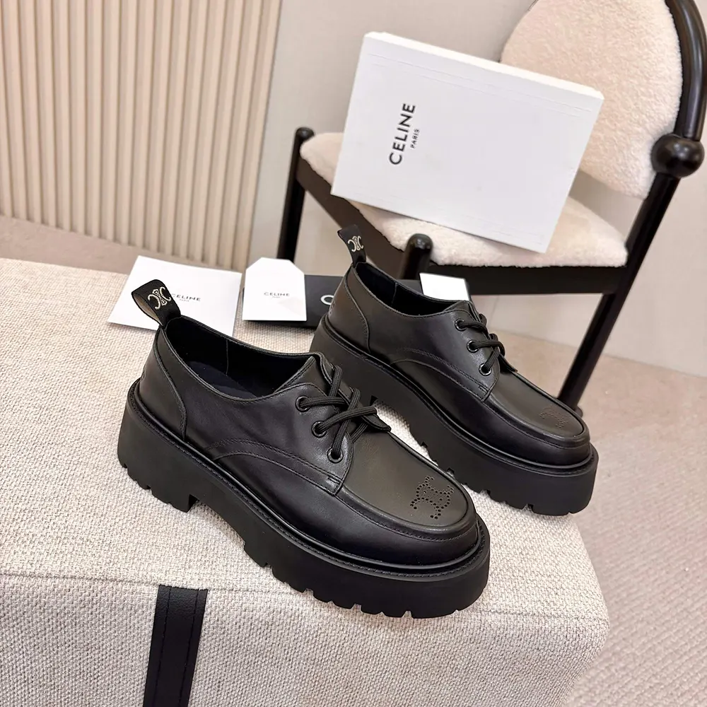 Celine Women Triomphe Derbies in Shiny Bull-Black 364043579C