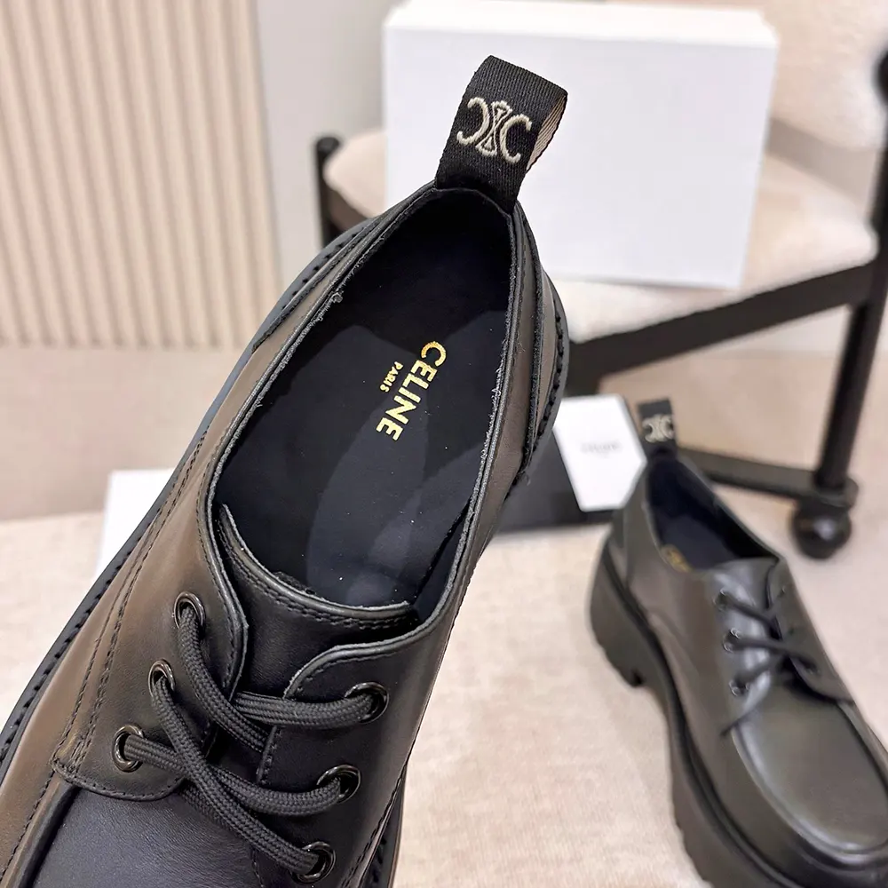 Celine Women Triomphe Derbies in Shiny Bull-Black 364043579C