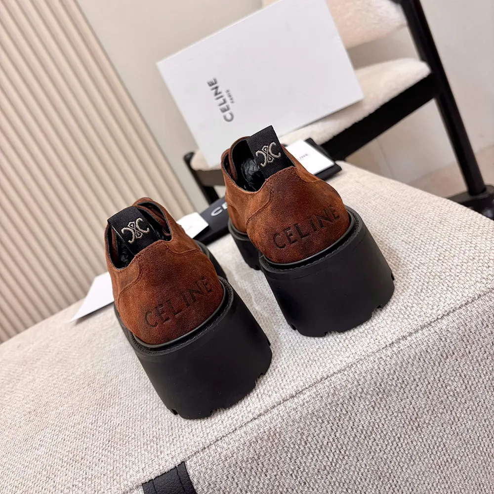 Celine Women Triomphe Derbies in Waxed Suede Calfskin-Brown 364043892C