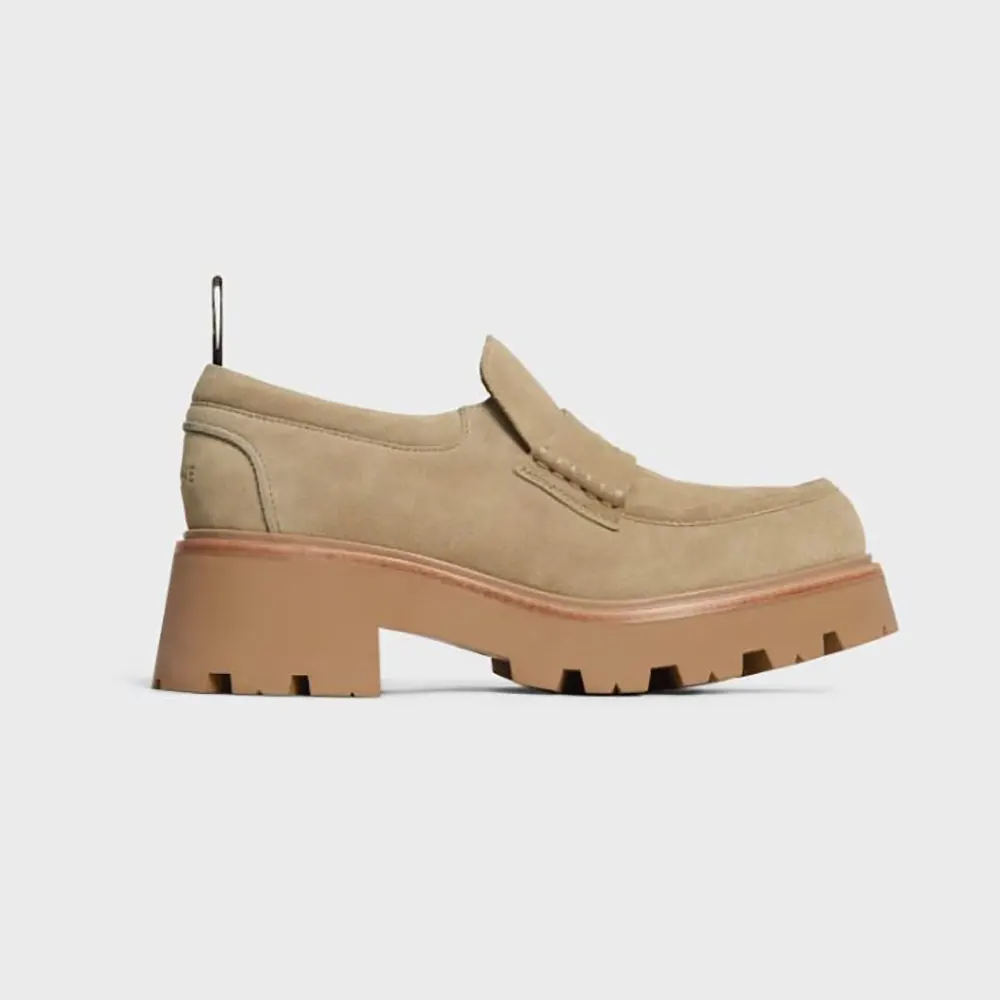 Celine Women Triomphe Loafers in Suede Calfskin-Beige 365187029C