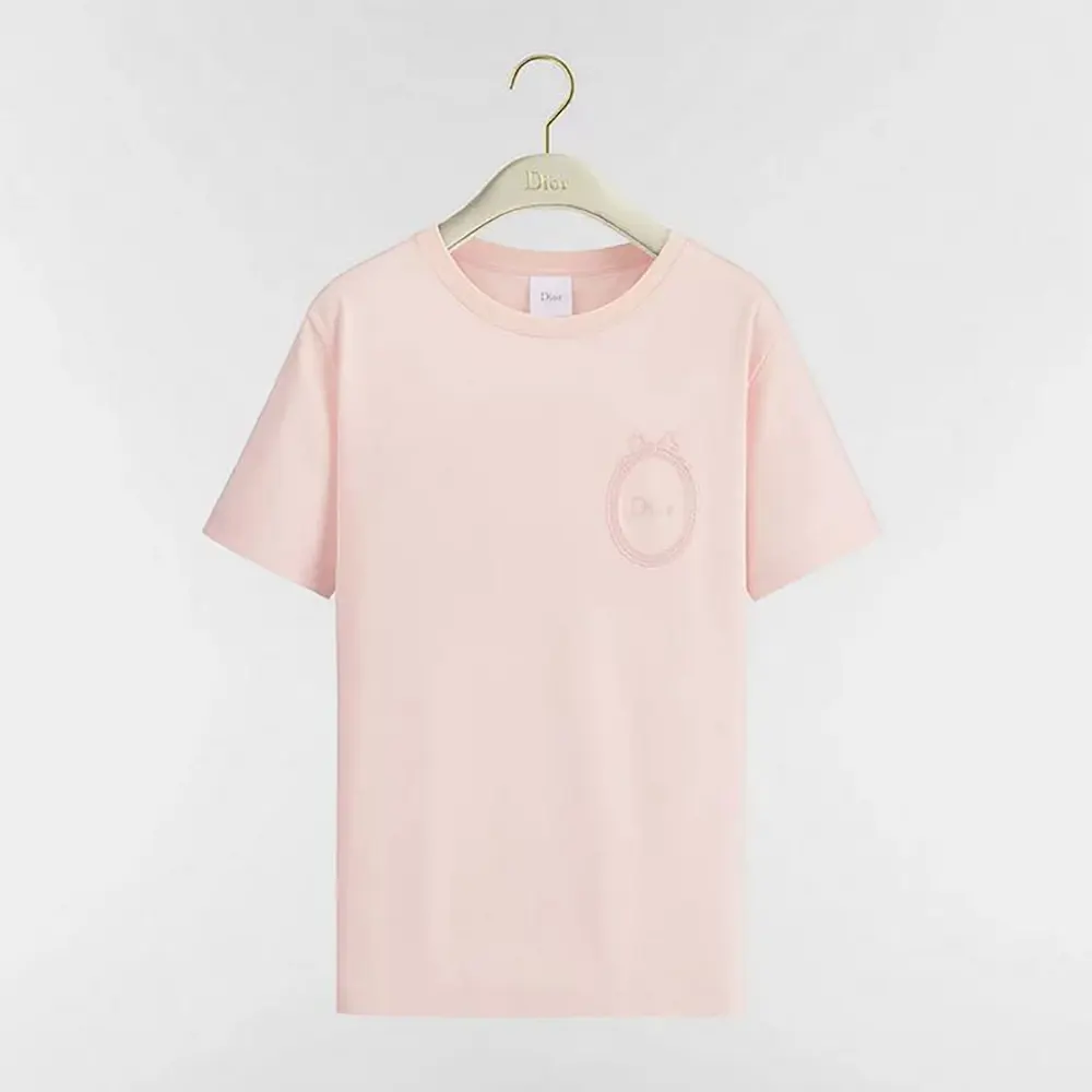 Dior Women Fitted Dior Médaillon Embroidered T-shirt Pink Cotton Jersey