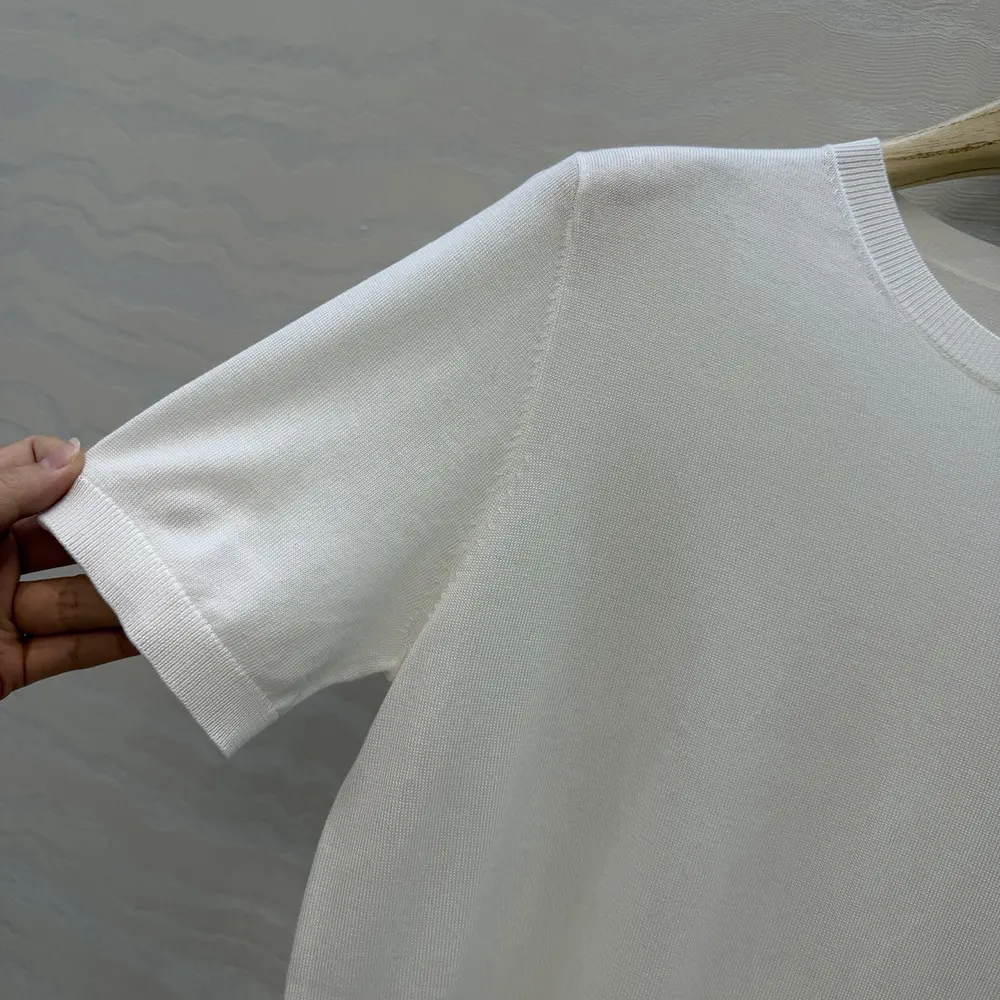 Dior Men Short-Sleeved Fitted Sweater White Wool Knit with Green and Black Dior Clover Signature