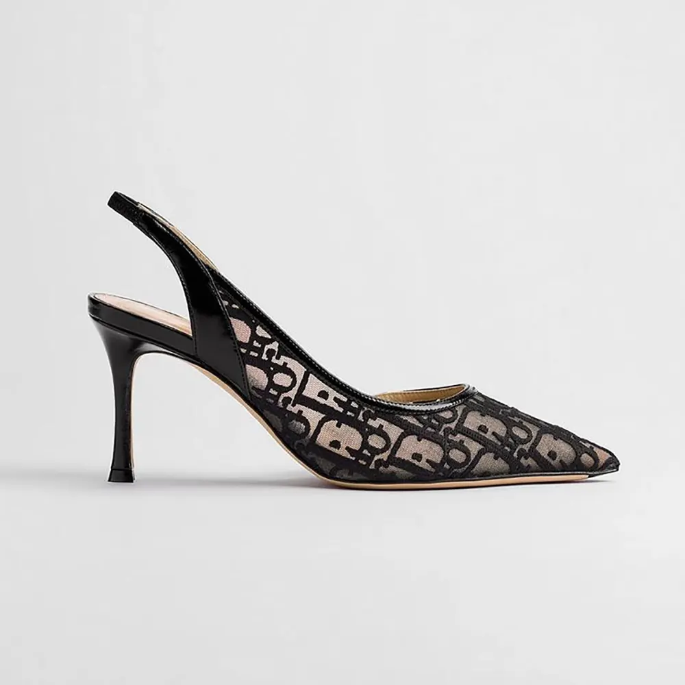 Dior Women Adiorable Slingback Pump Black Dior Oblique Embroidered Mesh
