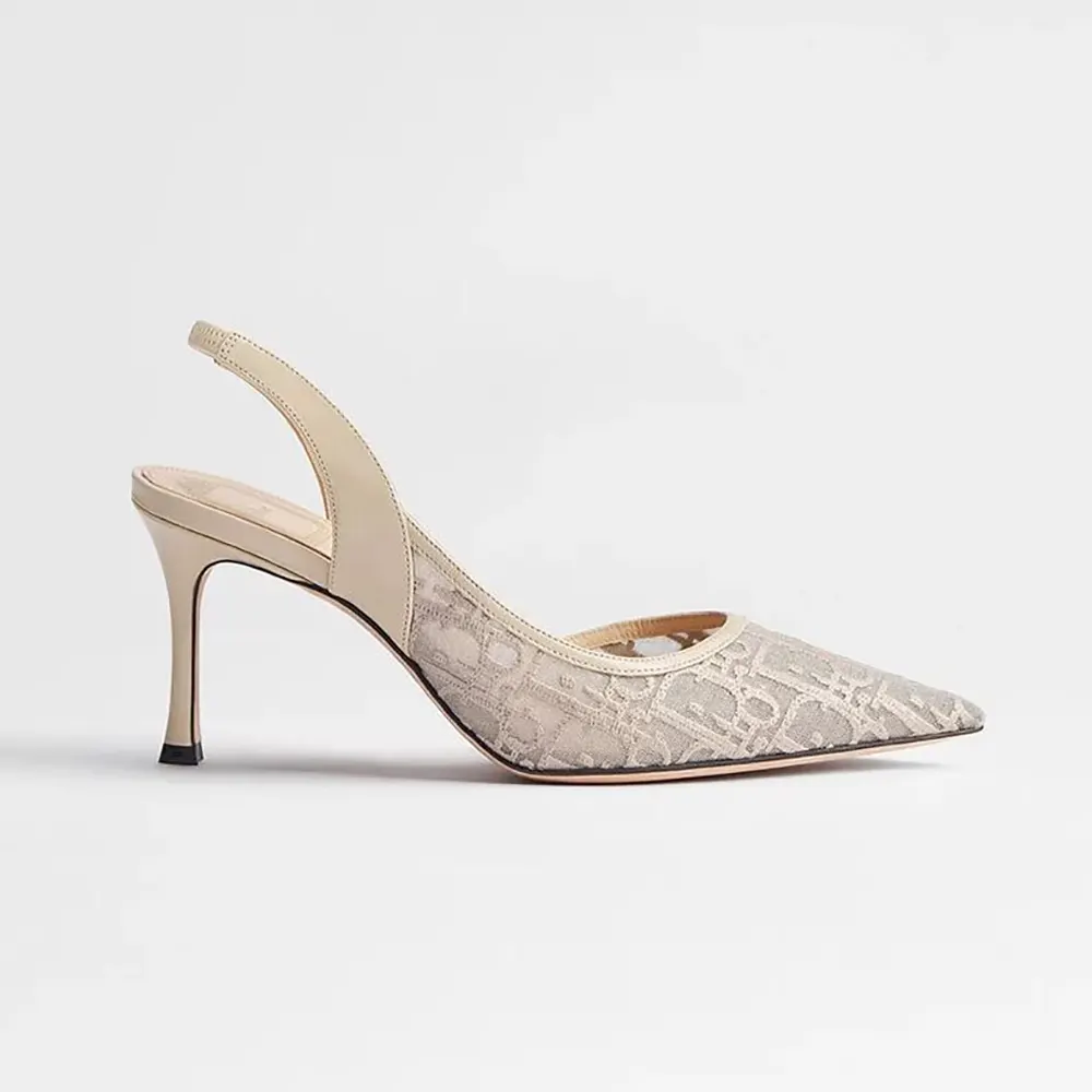 Dior Women Adiorable Slingback Pump Trench Dior Oblique Embroidered Mesh