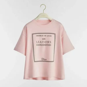 Dior Men Book Cover Oversized Cropped T-Shirt Pink and Green Cotton Jersey
