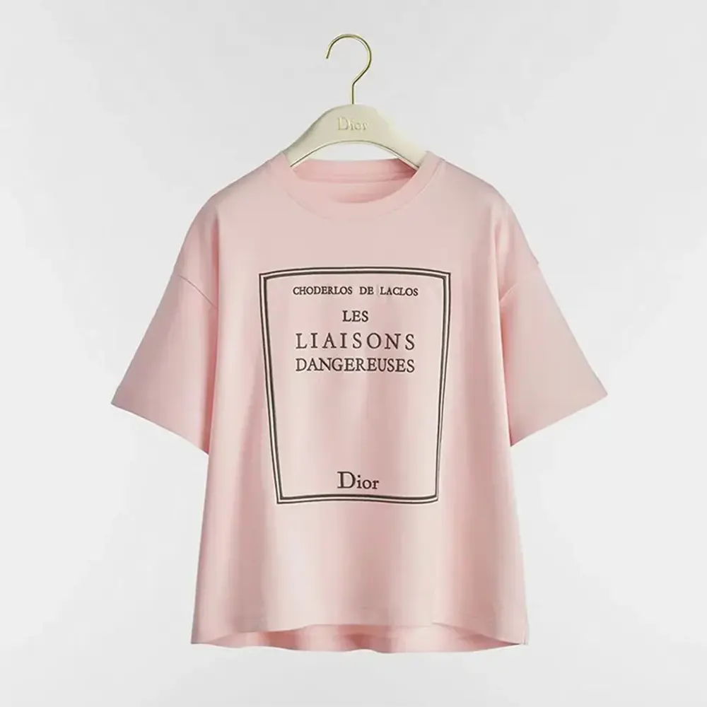 Dior Men Book Cover Oversized Cropped T-Shirt Pink and Green Cotton Jersey