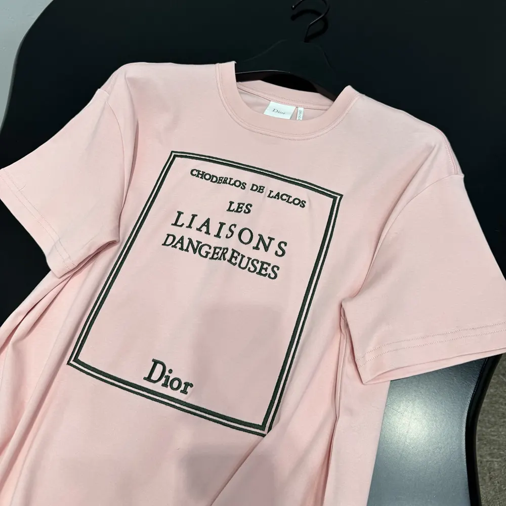 Dior Men Book Cover Oversized Cropped T-Shirt Pink and Green Cotton Jersey